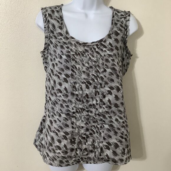 Banana Republic Grey Cheetah Leopard Print Sheer Summer McBling Ruffle Top Small - Picture 1 of 10